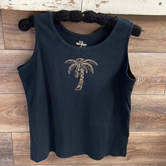 Palm Grove Petite, Ladies Tank with Blinged Palm Tree, Size PXL , Black Tank - Picture 2 of 5
